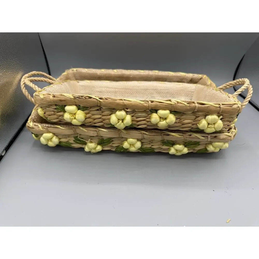 Set of 2 Vintage Wicker Casserole Carrier Trays Hot Dish Holders